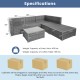 L-shaped 6 pieces outdoor rattan sofa set with navy cushions, featuring a sturdy steel frame and removable glass coffee.