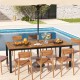 79-inch acacia wood outdoor dining table with umbrella hole, perfect for 8-person gatherings by the poolside.