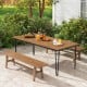 79-inch outdoor dining table with acacia wood top, seating 8, featuring a 1.9-inch umbrella hole for outdoor gatherings.