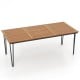 79-inch outdoor dining table with acacia wood slatted top, metal frame, and 1.9-inch umbrella hole for 8 people.