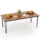 Close-up view of the 79-inch outdoor dining table's slatted acacia wood top, perfect for hosting 8 people outdoors.
