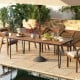 79-inch outdoor dining table with acacia wood top, seating 8, featuring a 1.9-inch umbrella hole for patio use.