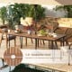 79-inch outdoor dining table with slatted acacia wood top and 1.9-inch umbrella hole, perfect for 8 people.