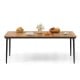 Acacia wood outdoor dining table for 8 with slatted top and umbrella hole, perfect for backyard gatherings.