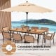 79-inch acacia wood outdoor dining table for 8 with a coverable 1.9-inch umbrella hole, perfect for backyard gatherings.