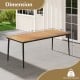 79-inch acacia wood outdoor dining table with slatted top and umbrella hole, perfect for 8-person gatherings.