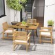 Acacia wood outdoor dining table for 4 with umbrella hole, featuring a stable design for backyard and poolside use.