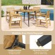 Acacia wood outdoor dining table for 4 with wobble-free metal support, ideal for garden and poolside use.