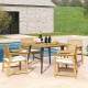 Acacia wood outdoor dining table for 4 with umbrella hole, perfect for garden or poolside gatherings.
