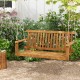 Acacia wood 2-seat porch swing bench with slatted seat and hanging ropes, perfect for garden relaxation.