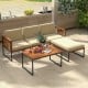 5-piece patio furniture set featuring acacia wood and metal frame, with beige cushions, ideal for outdoor relaxation.