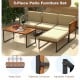 5-piece patio furniture set featuring acacia wood sectional with beige cushions, ideal for backyard and poolside.