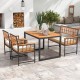 4-piece acacia wood patio dining set with soft cushions, sturdy metal frame, ideal for outdoor dining and relaxation.
