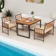 4-piece acacia wood patio dining set featuring a rectangular table and cushioned chairs, perfect for outdoor dining.
