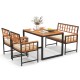 Acacia wood patio dining set featuring a rectangular table and two cushioned chairs, perfect for outdoor gatherings.