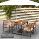 4-piece acacia wood patio dining set with rectangular table and cushions, perfect for outdoor dining and relaxation.
