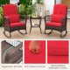 Rocking bistro set featuring two chairs with red cushions, a 2-tier coffee table, and elegant PE rattan for outdoor use.