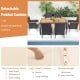 Detachable padded cushion on a 7-piece outdoor dining set, featuring waterproof fabric and ergonomic design for comfort.