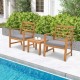 Outdoor furniture set featuring sturdy acacia wood chairs with gray cushions, perfect for poolside relaxation.