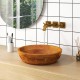 Teak wood washbasin with rounded corners and drainage hole, perfect for kitchens and bathrooms.