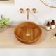 Teak wood washbasin with rounded corners, featuring a drainage hole, perfect for kitchens and bathrooms.