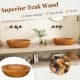 16-inch teak wood washbasin with drainage hole, featuring rounded corners for safe use, ideal for kitchens and.