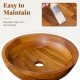 16-inch teak wood washbasin with drainage hole, featuring rounded corners for safe use and easy maintenance.