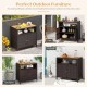 Rattan storage cabinet with acacia wood countertop, featuring a 2-door design for outdoor patio or poolside use.