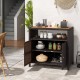 Rattan storage cabinet with acacia wood countertop, featuring two doors for outdoor patio and poolside organization.
