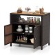 Rattan storage cabinet with acacia wood countertop, featuring two doors and shelves for outdoor patio organization.