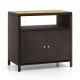 Rattan storage cabinet with acacia wood countertop, featuring a 2-door design, ideal for poolside or patio use.