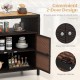 Rattan storage cabinet with acacia wood countertop, featuring a 2-door design and easy-to-hold knobs for outdoor use.