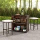 Rattan patio bar set with tempered glass tabletop and cushioned stools, perfect for indoor and outdoor gatherings.