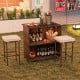 Rattan bar set with tempered glass tabletop, featuring 2-tier storage and cushioned stools for outdoor entertaining.