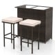 Patio bar set with tempered glass tabletop, featuring two stools with cushions for indoor and outdoor use.