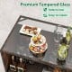 Tempered glass tabletop of a brown rattan bar set, featuring a 2-tier storage design for indoor and outdoor use.
