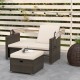 Outdoor patio rattan daybed with beige cushions, adjustable backrests, and retractable canopy for backyard relaxation.