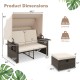 Outdoor patio rattan daybed with retractable canopy, adjustable backrests, and ottoman dimensions for backyard.