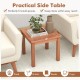 Square 18-inch Adirondack side table in natural eucalyptus wood, featuring a slatted tabletop for outdoor use.