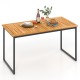 Acacia wood dining table for 6 with slatted tabletop and umbrella hole, perfect for indoor and outdoor use.