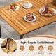Close-up of the acacia wood tabletop's slatted design, showcasing its natural charm and smooth finish for easy wiping.