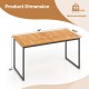 Acacia wood dining table dimensions with slatted tabletop, umbrella hole, and sturdy metal legs for outdoor use.