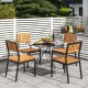 Patio dining chair set featuring acacia wood and metal frame, designed for comfort and stability in outdoor settings.