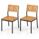 Set of 2 patio dining chairs featuring acacia wood slats and a sturdy metal frame, ideal for outdoor dining.