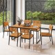 Patio dining chair set of 2 featuring acacia wood and metal frame, ideal for outdoor dining with modern-rustic charm.
