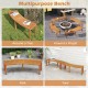Curved acacia wood bench with slatted seat, ideal for firepit gatherings and outdoor relaxation, supports up to 800 lbs.