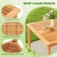 Close-up of the 40-inch acacia wood dining table showcasing rounded corners and reinforced crossbars for patio use.