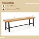Backless 63-inch acacia wood patio bench with metal legs, seating for 3, ideal for outdoor use in patios and backyards.