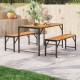 Side view of the 3-piece patio dining set showcasing the acacia wood table and benches, ideal for outdoor dining spaces.