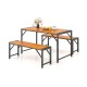 3-piece patio dining set featuring an acacia wood table and two benches, perfect for outdoor dining and gatherings.